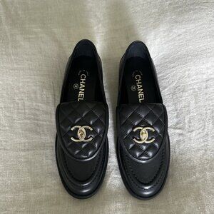 Chanel Quilted Leather Loafers — Black, Size 37